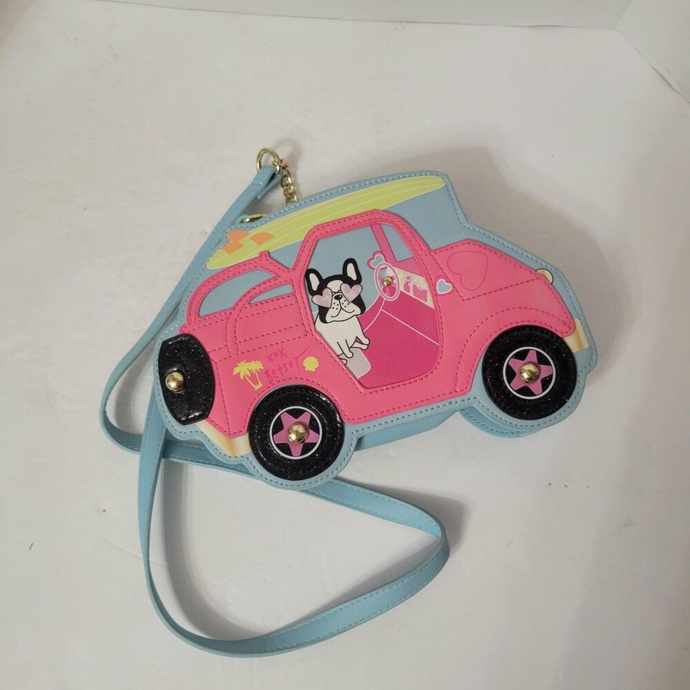 Betsey Johnson Dog Car Kitsch Crossbody Purse Pink Frenchie Bulldog Novelty Bag